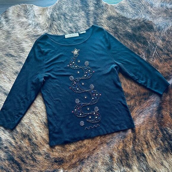 Lucia Burns Vintage Beaded Christmas Knit Top - Picture 3 of 7